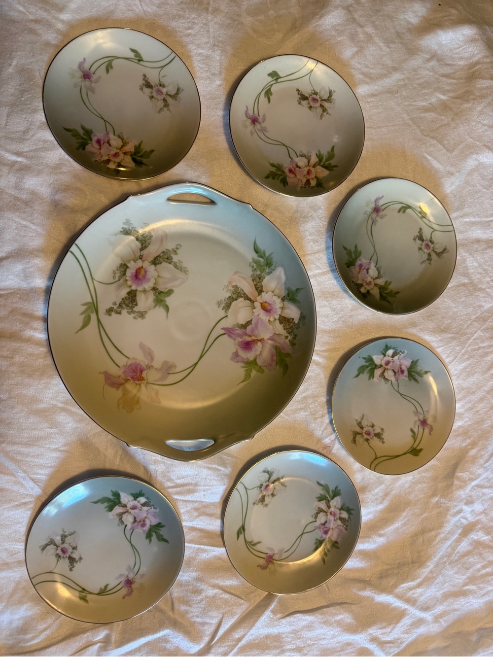 Vintage Bavaria Hand Painted Floral Dessert Plate Set 7 Pc